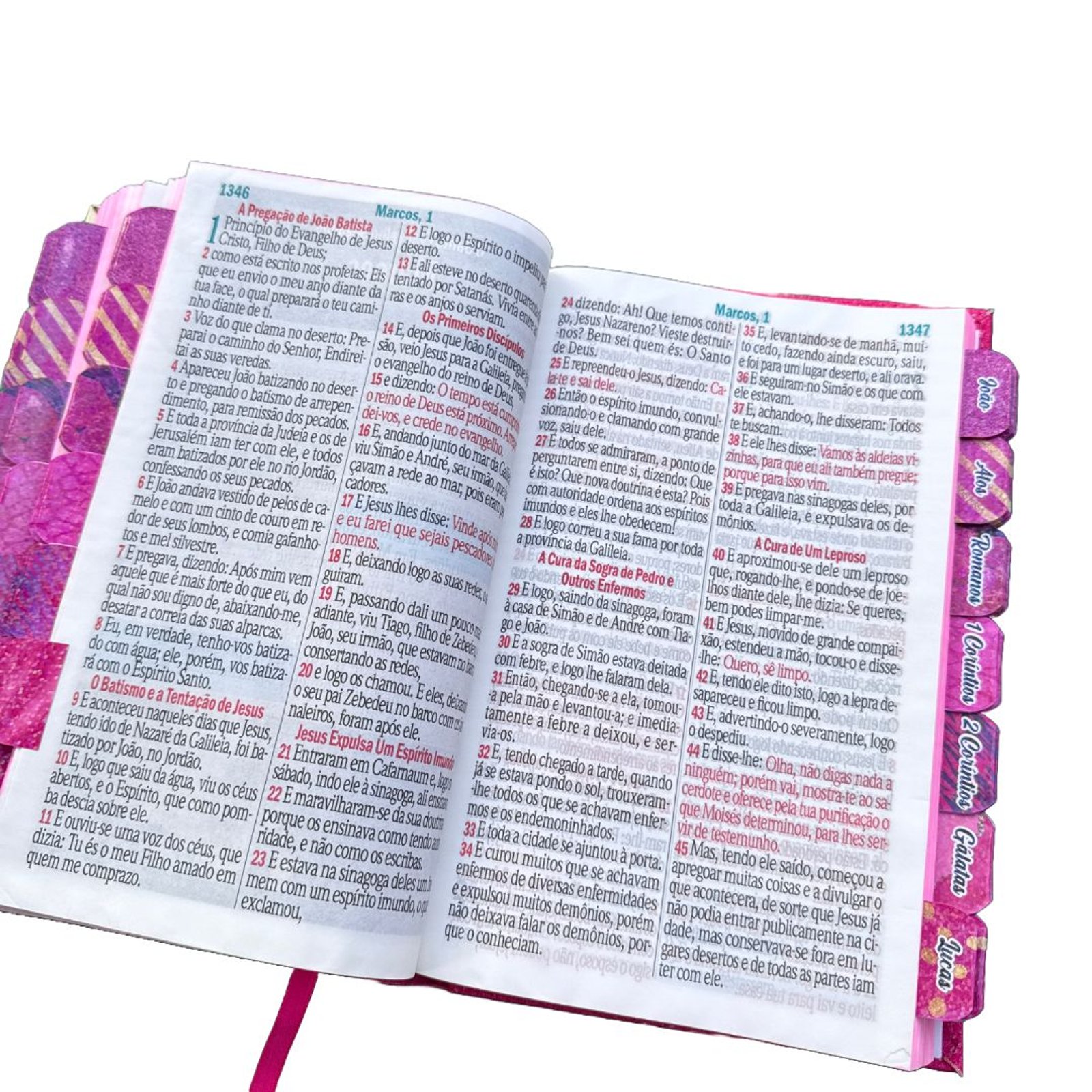 Bíblia Letra Jumbo Pink Glitter 100% Mulher Voce é o bom Perfume de Cristo Com Abas Colocadas Arc Full Color Cpp