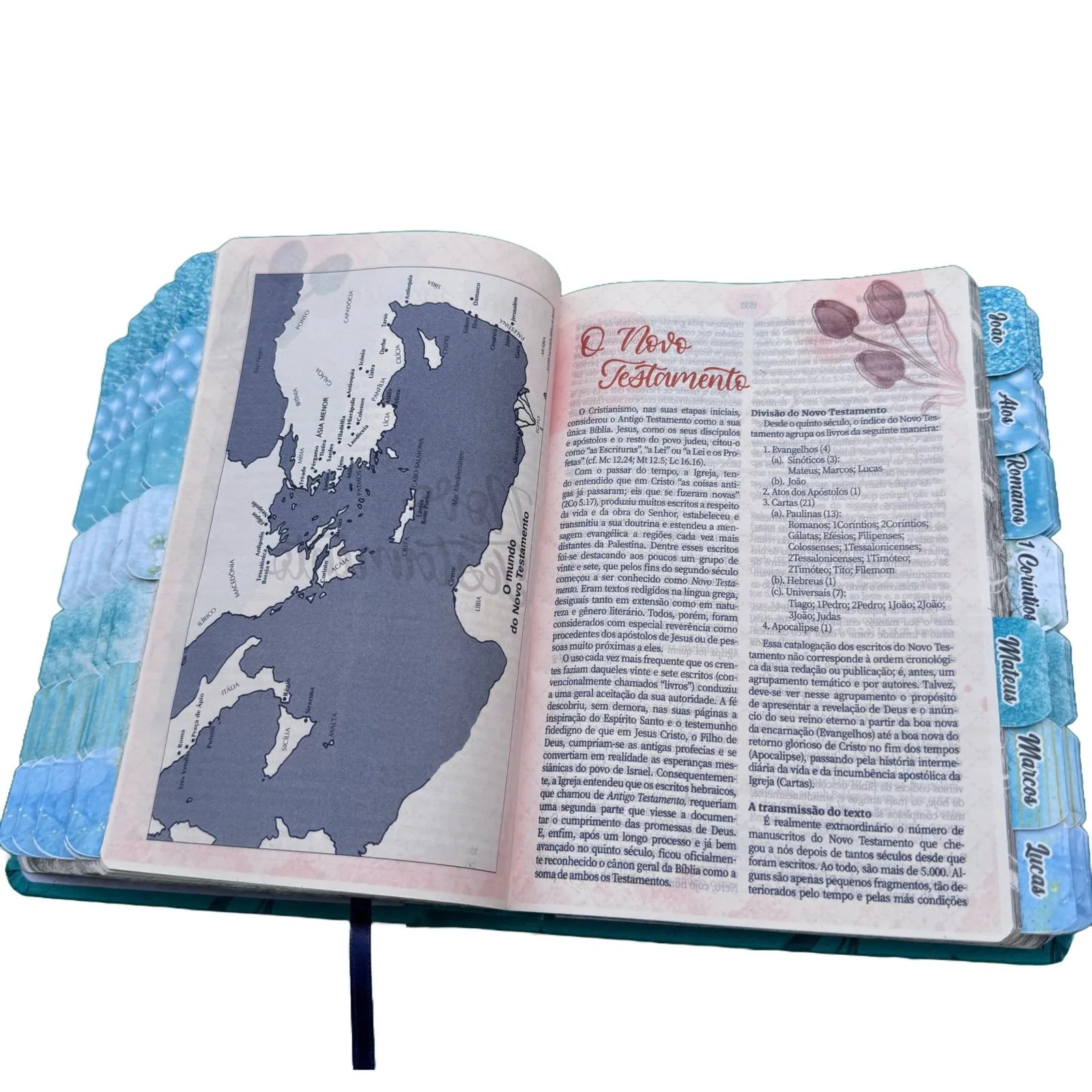 Bíblia de Estudo da Mulher Naa Tulipa Azul Turquesa SBB Com Abas Adesivas
